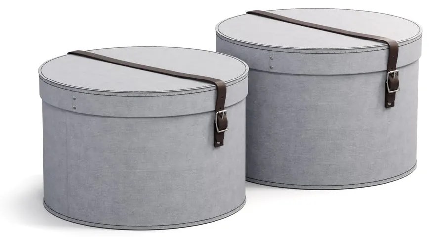 Világosszürke fedeles karton tárolódoboz szett 2 db-os ø 37,5x25,5 cm Rut – Bigso Box of Sweden