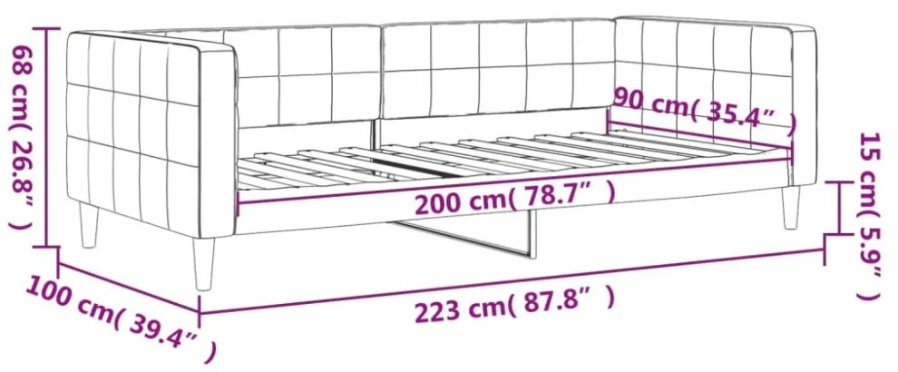 fekete bársony kanapéágy 90 x 200 cm