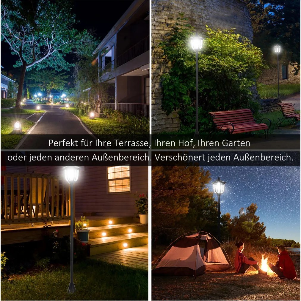 Outsunny Napelemes kerti lámpa, LED, 30 lumen, napelemes, talajra szerelhető tüske, 120 cm, fekete