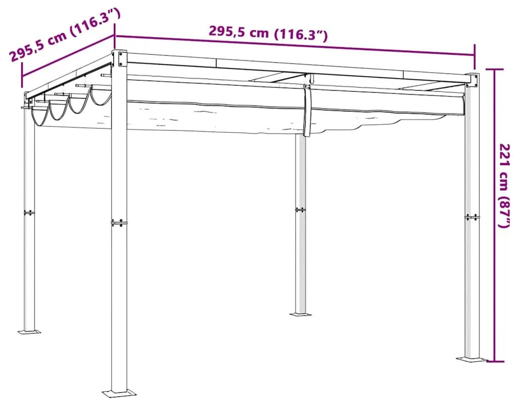 kerti pavilon visszahúzható tetővel krém 3x3 m acél