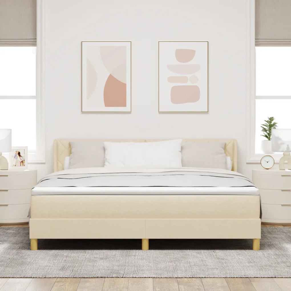 Boxspring ágy matraccal krém szövetben, 180x200 cm