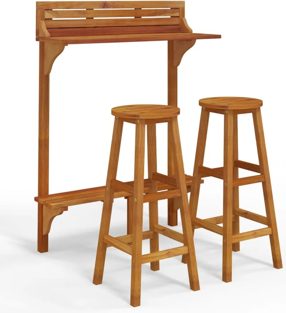 vidaXL 3 részes tömör akácfa kültéri bárgarnitúra