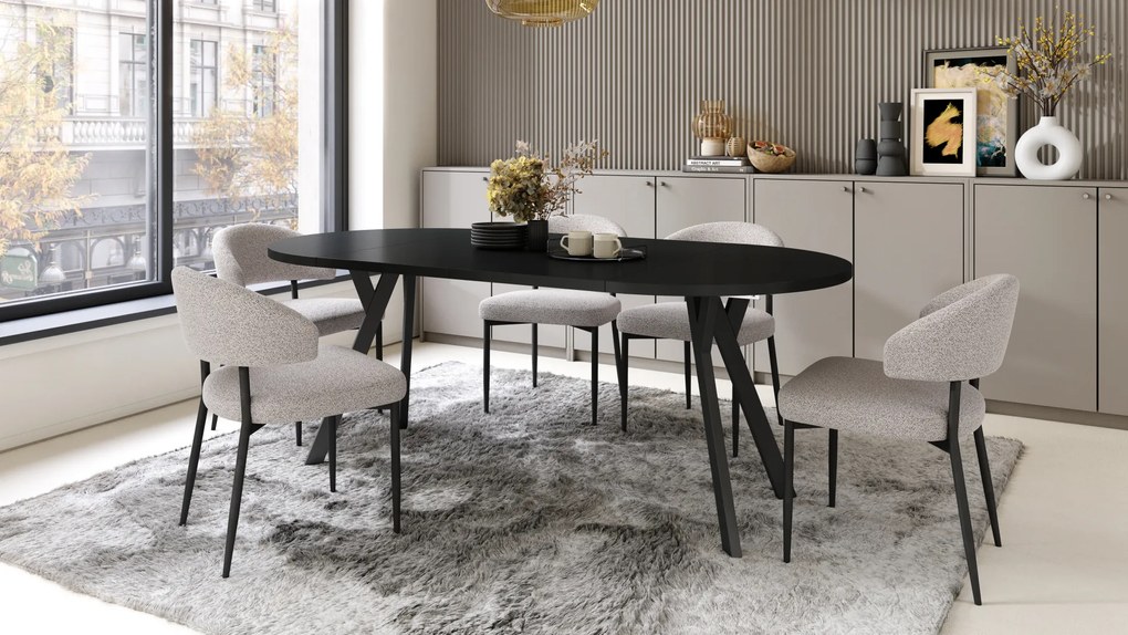 Mazzoni ALMO Fekete/fekete lábak - BŐVÍTHETŐ KEREK ASZTAL Y ALAKÚ LÁBAKKAL LOFT/IPARI STÍLUSÚ NAPPALIBA/ÉTKEZŐBE