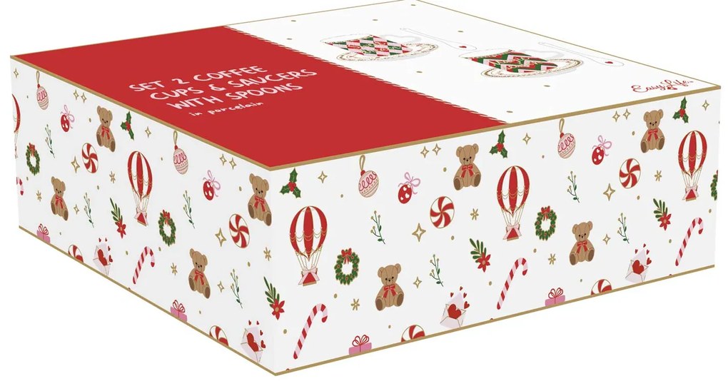 Karácsonyi Porcelán eszpresszó kávés csésze + alj kanállal 2 személyes díszdobozban Christmas Twist