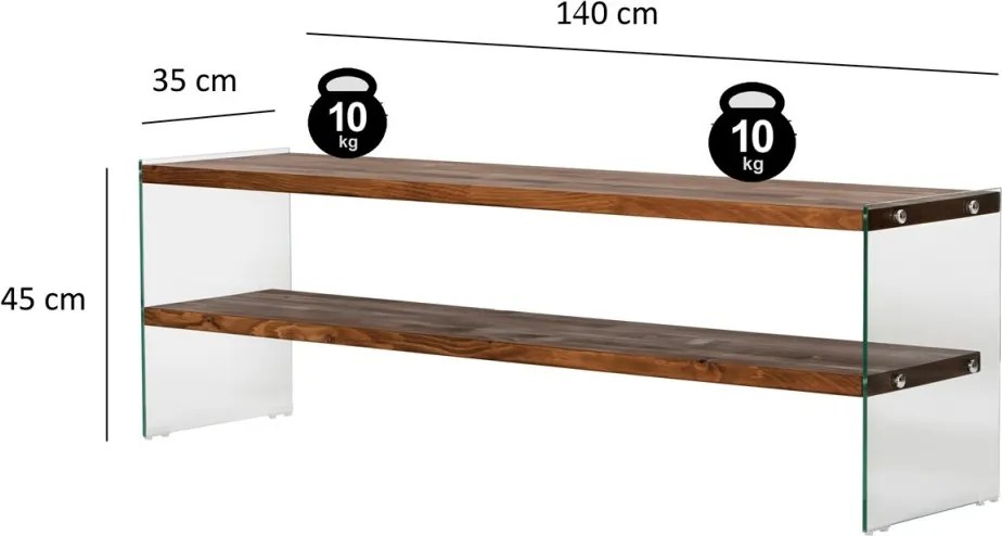 Aqua üveg TV-állvány, gesztenye, 140 cm