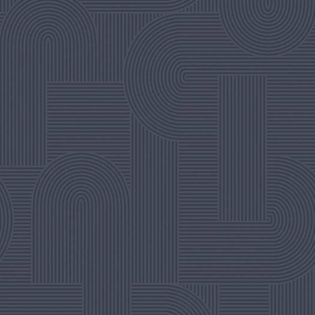 Sötétkék Vinil Tapéta Lineáris Geometrikus Ívek Mintával