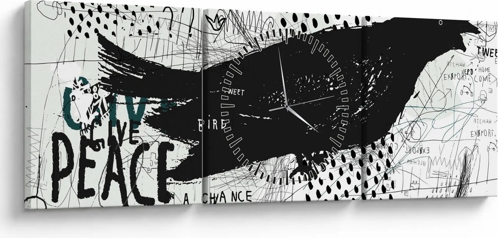 Kép - Street art - madár (órával) (90x30 cm)
