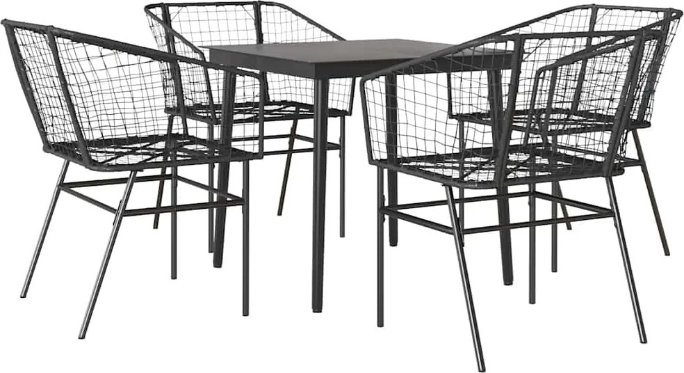 vidaXL 5 részes fekete polyrattan üveg kerti étkezőgarnitúra