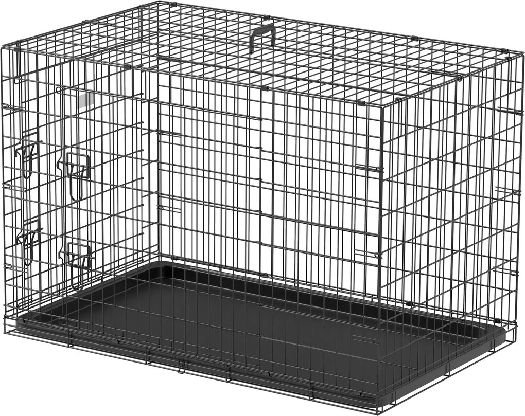 PawHut Összecsukható Kutya Ketrec 2 Ajtóval, Kivehető Tálcával és Szállító Fogantyúval 92x57x62.5 cm Fekete | Aosom