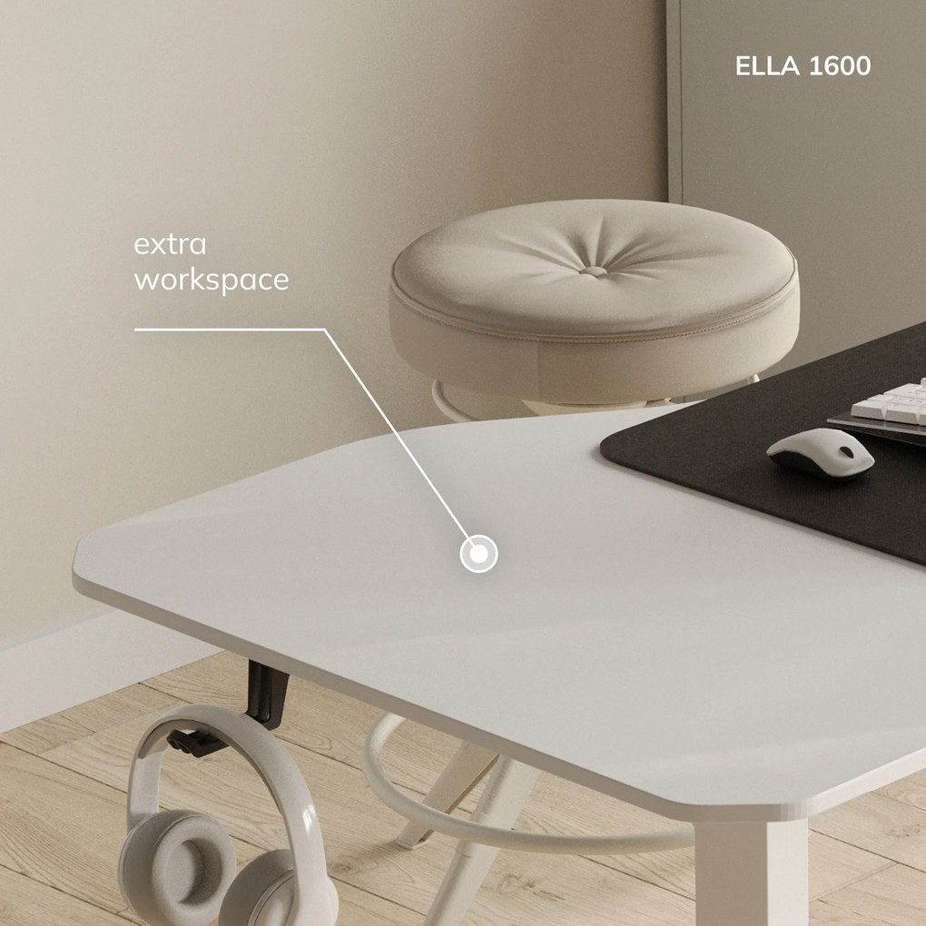 Állítható magasságú elektromos asztal ELLA, 1600 x 720 x 750 mm, fehér színű