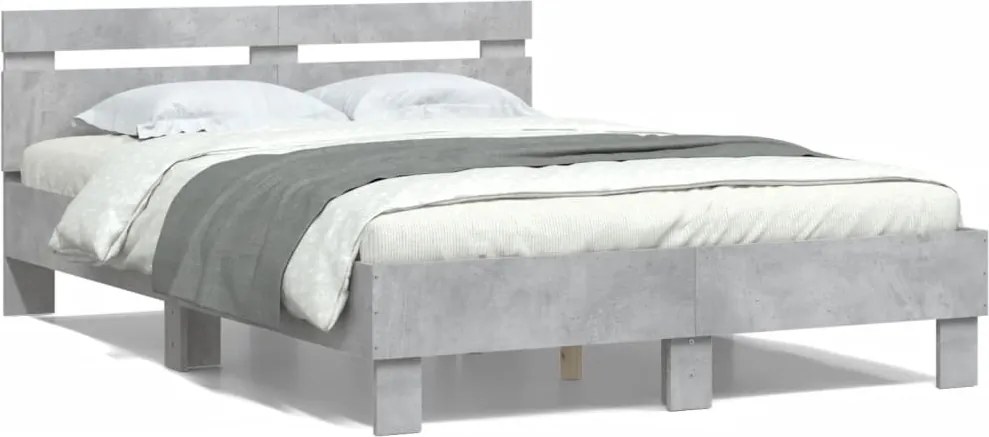 vidaXL betonszürke szerelt fa ágykeret fejtámlával 135x190 cm