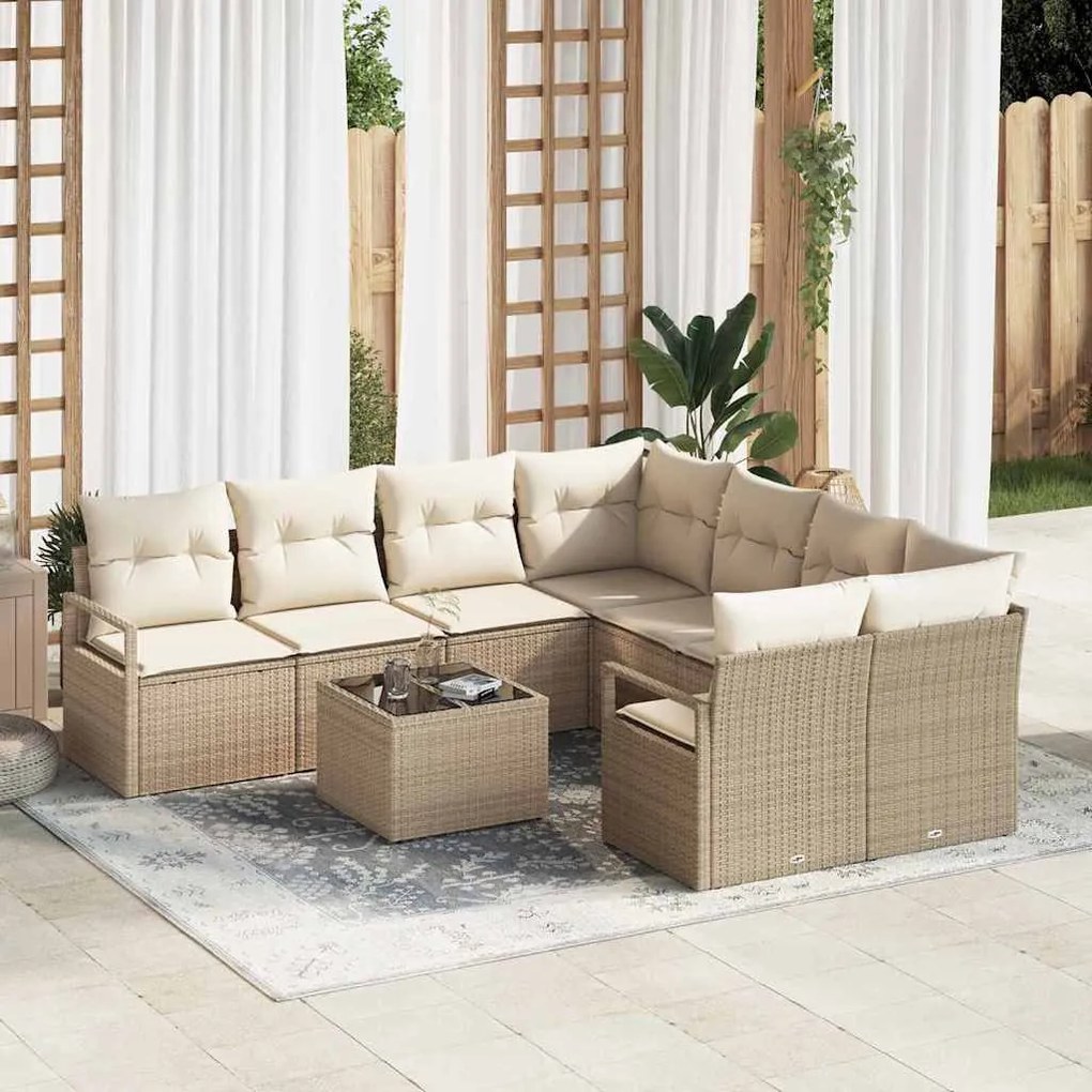 Kerti Kanapé Szett 9 pcs Beige és krém 55 x 55 x 37 cm