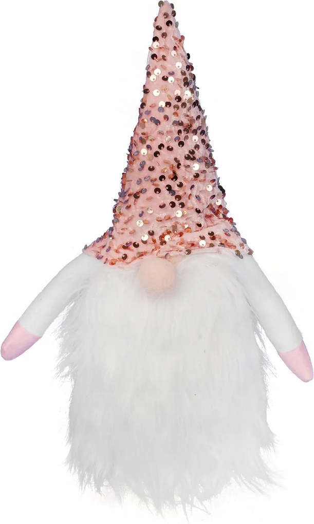 Manó Rózsaszín Flitteres Sapka 38CM Karácsonyi Dísz Figura