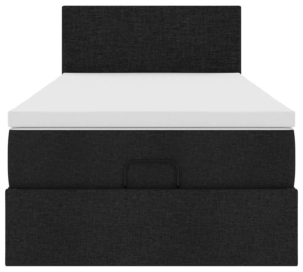 fekete szövet ottomán ágy matraccal & LED-ek 80x200cm