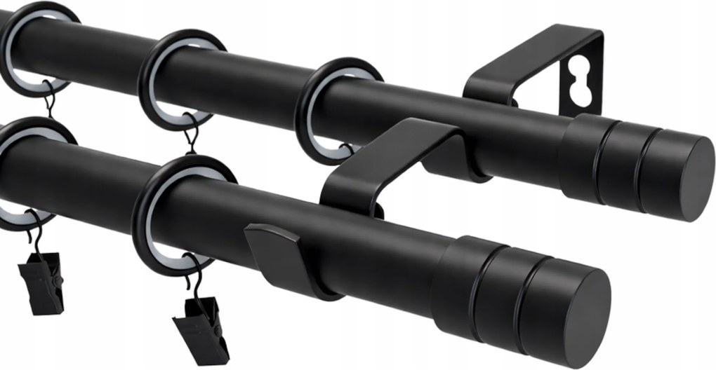 Fém Függönykarnis Loft Dupla 19 MIX Végű Fekete Matt 300cm