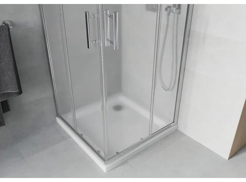 Mexen Rio szögletes zuhany 90 x 90 cm, 5 mm-es üveg, fagyos üveg, króm profil + vékony zuhanytálca 5 cm, 860-090-090-01-30-4010