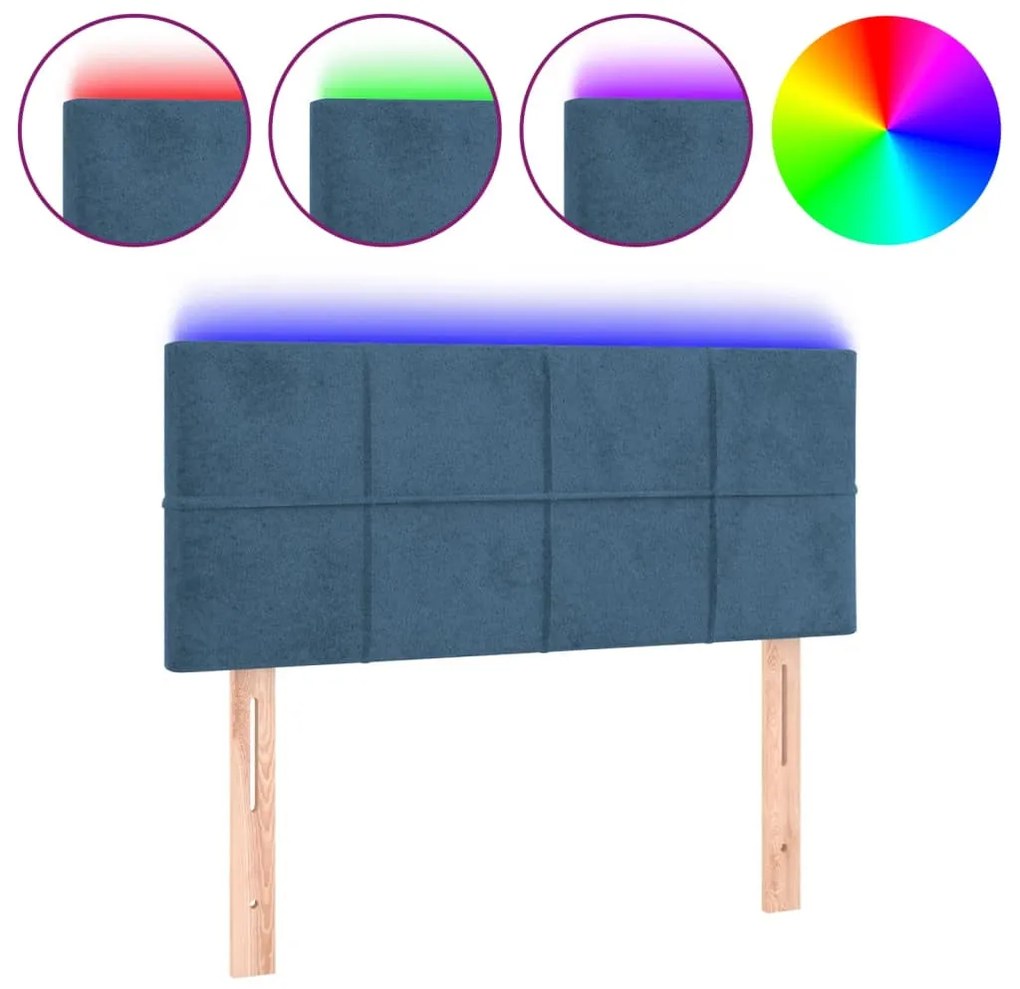 sötétkék bársony LED-es fejtámla 100x5x78/88 cm