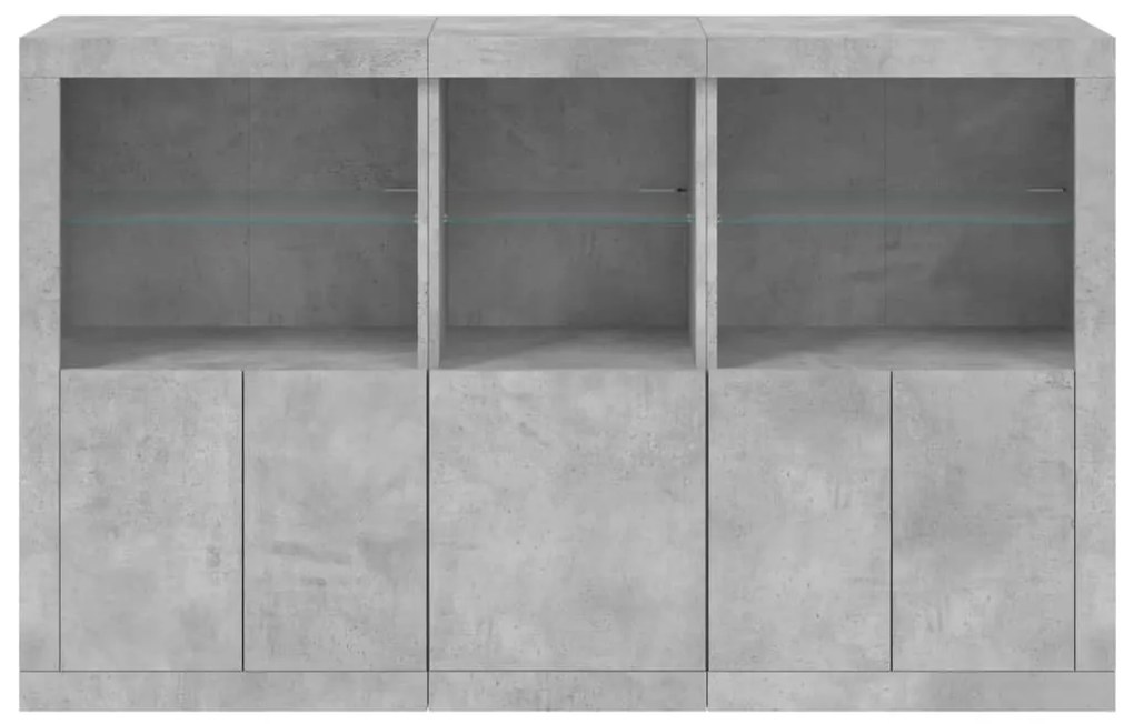 betonszürke tálalószekrény LED-világítással 162 x 37 x 100 cm