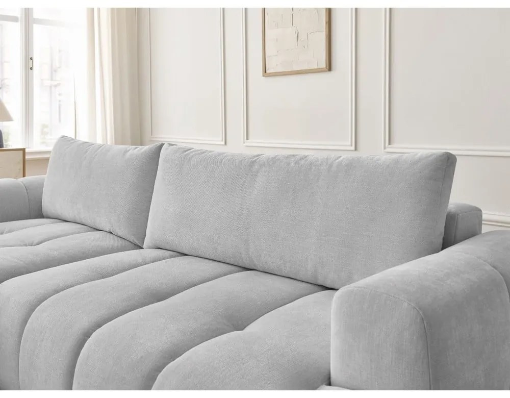 Világosszürke kinyitható-tárolóhelyes sarokkanapé (bal oldali-heverő résszel) Fuji – Bobochic Paris