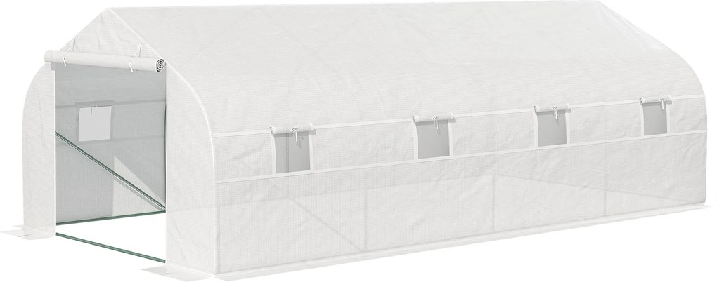 Outsunny Kertészeti Üvegház 6x3x2 m Alagút Típus Zöldségek Ültetésére 8 Lélegző Ablakkal és Feltekerhető Cipzáras Ajtóval, Acél Fehér | Aosom