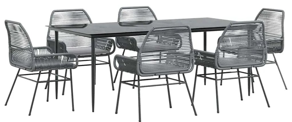 7 részes szürke polyrattan üveg kerti étkezőgarnitúra párnával