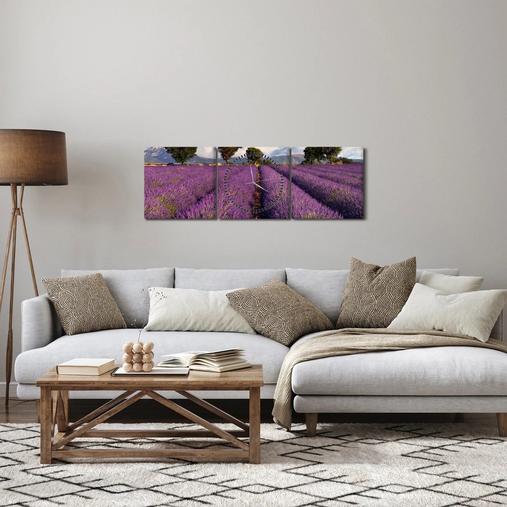 Kép - Levendula mező és hegyek (órával) (90x30 cm)