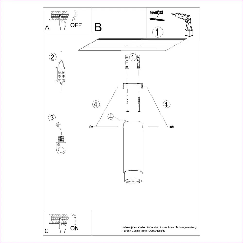 Fekete-ezüstszínű mennyezeti lámpa Crown – Sollux