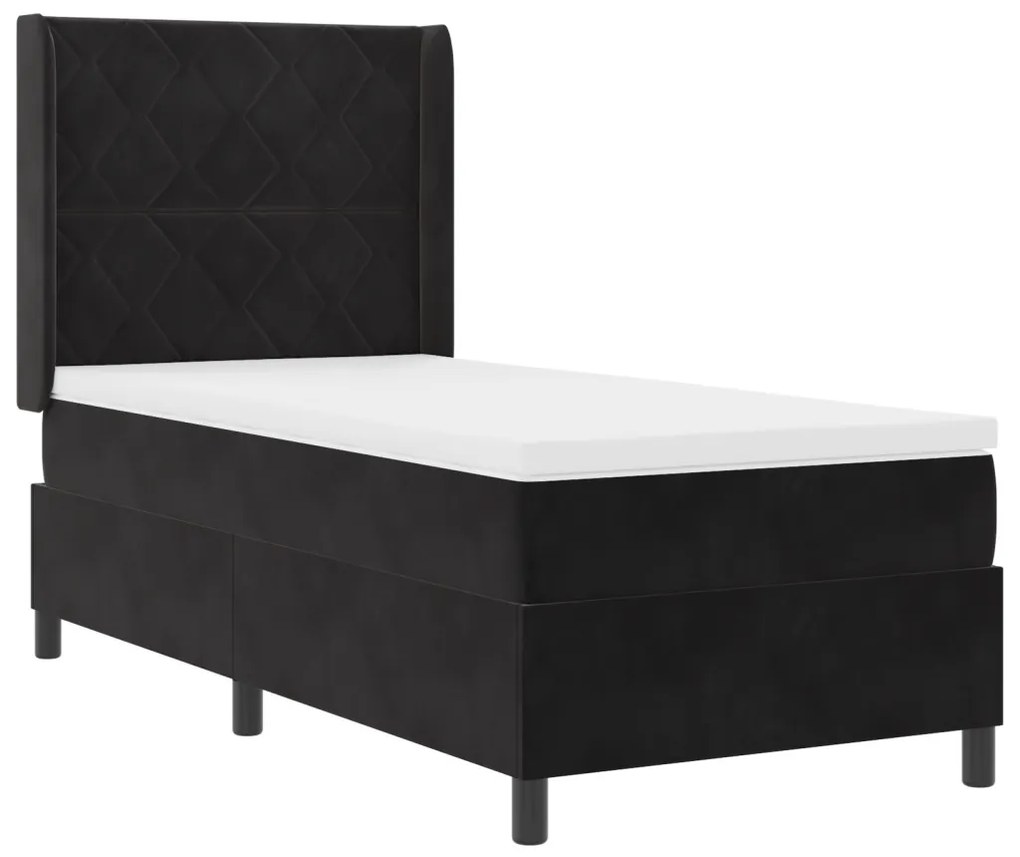 Boxspring Ágy Mattal és LED-del Fekete 100x200 cm Bársony