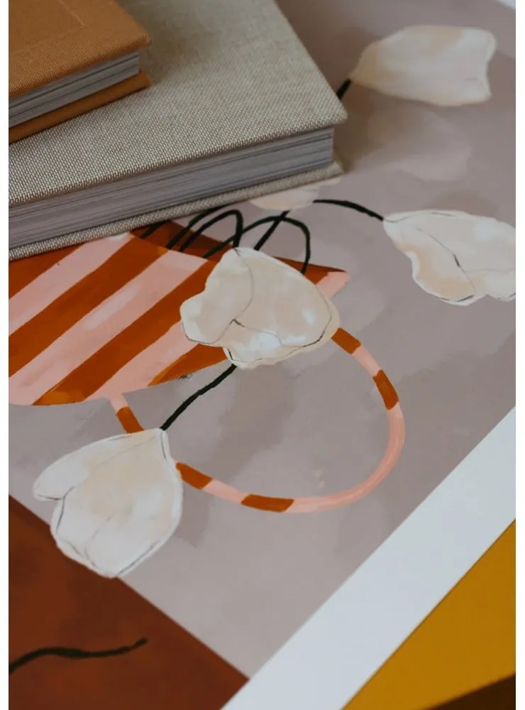 Poszter 50x70 cm White Flowers in Striped Vase – Frankie Penwill – The Poster Club