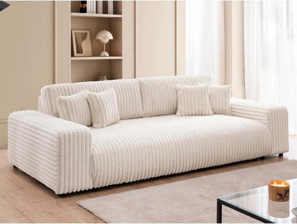 Krémszínű kordbársony kinyitható-tárolóhelyes kanapé 260 cm Justin – Ropez