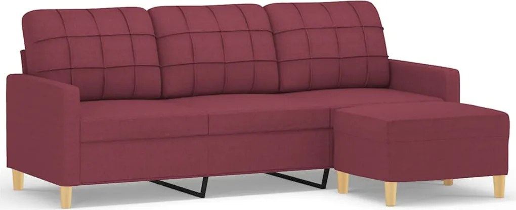 vidaXL 3 személyes bordó szövet kanapé lábtartóval 180 cm