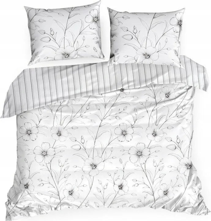 Szatén ágyneműhuzat 220x200 Spring 33 fehér fekete virágok NEW24