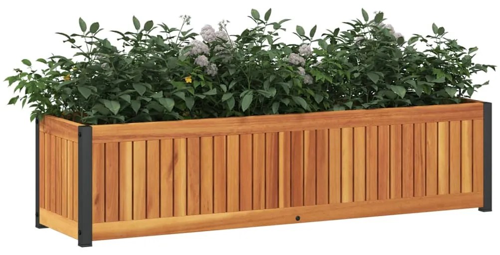 tömör akácfa és acélkerti virágtartó 110 x 30 x 27,5 cm
