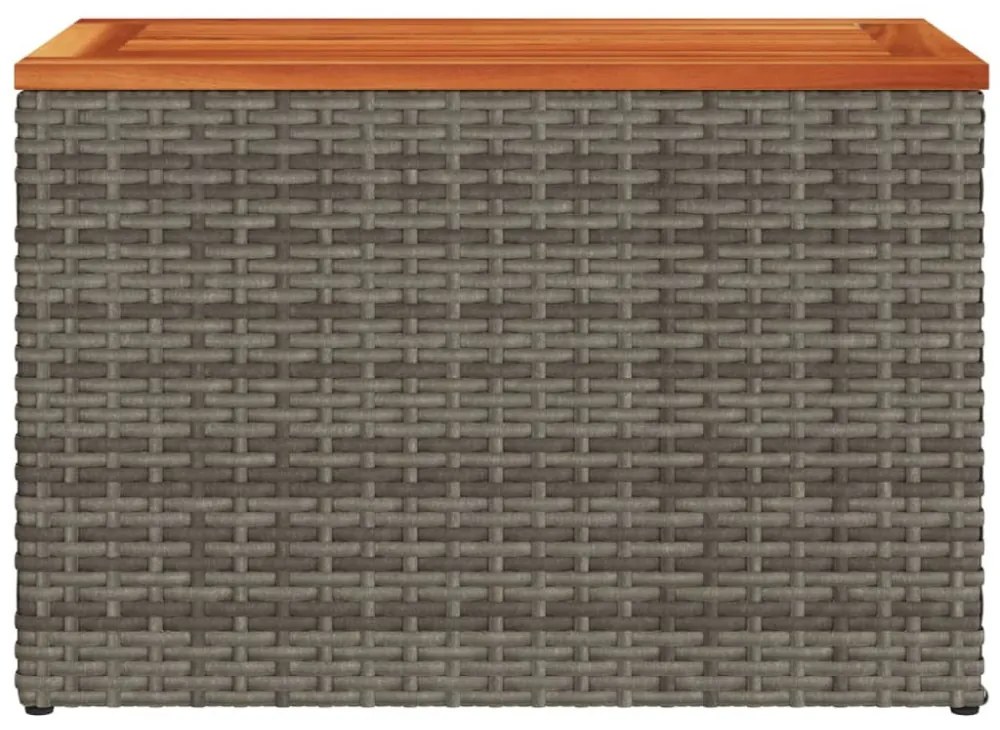 2 db szürke polyrattan és tömör fa kerti kisasztal 55x34x37 cm