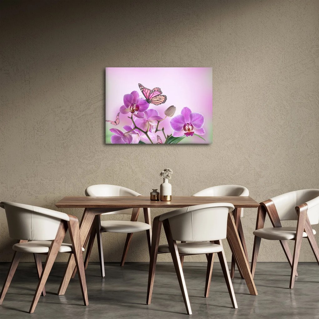 Kép - Pillangó orchidea virágon, lila (70x50 cm)