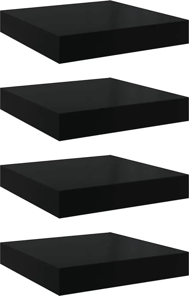 vidaXL 4 db magasfényű fekete MDF lebegő fali polc 23 x 23,5 x 3,8 cm
