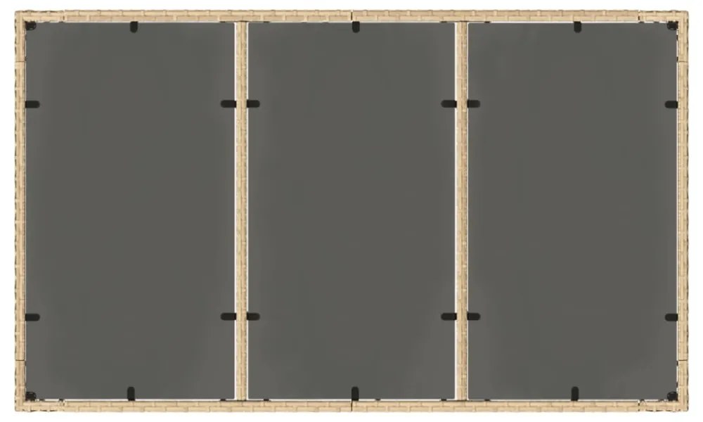 bézs polyrattan üveglapos kerti asztal 150 x 90 x 75 cm