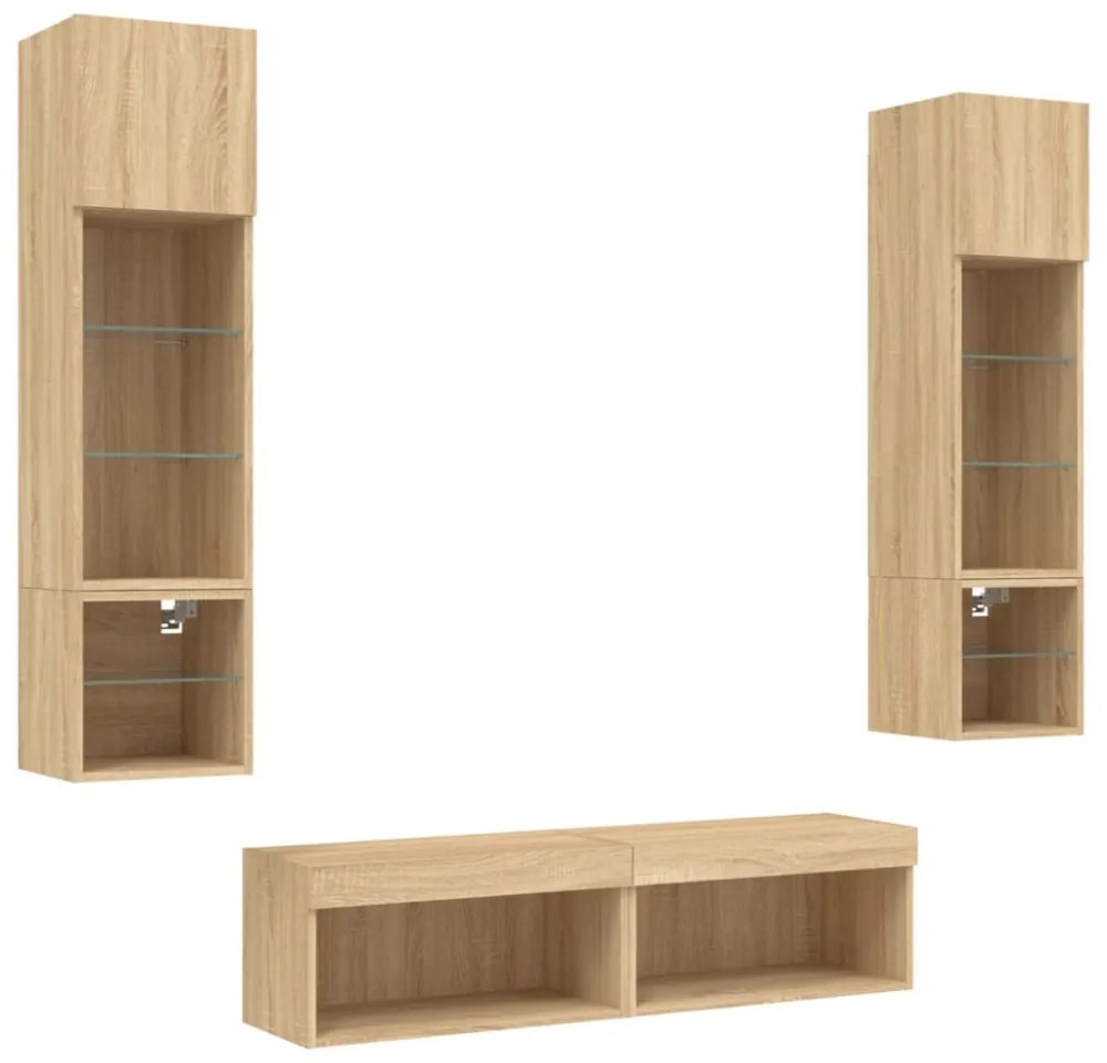 6 darab füstös tölgy színű szerelt fa TV-bútor LED-del