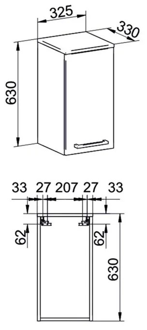 Mereo Mereo, Bino felső fürdőszobai szekrény, 63 cm, jobb, fehér, MER-CN666