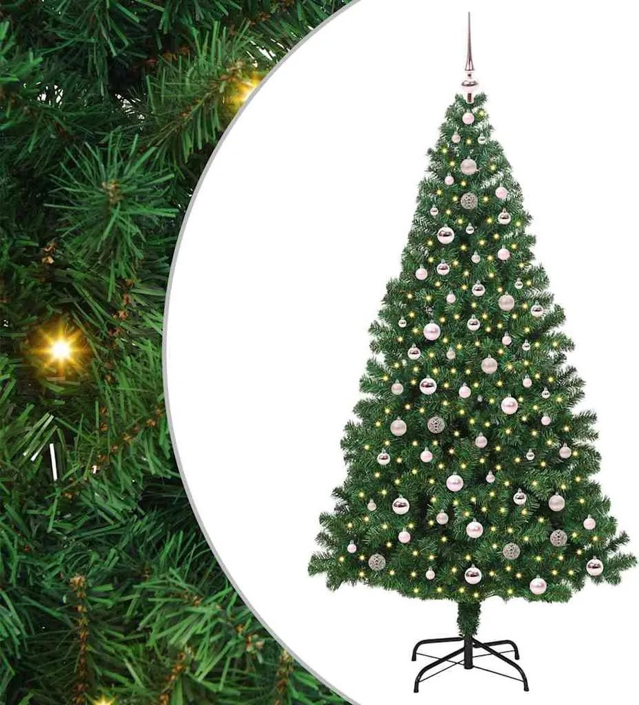 vidaXL Mű karácsonyfa 300 LED-del Zöld 240 cm PVC és Acél és Műanyag