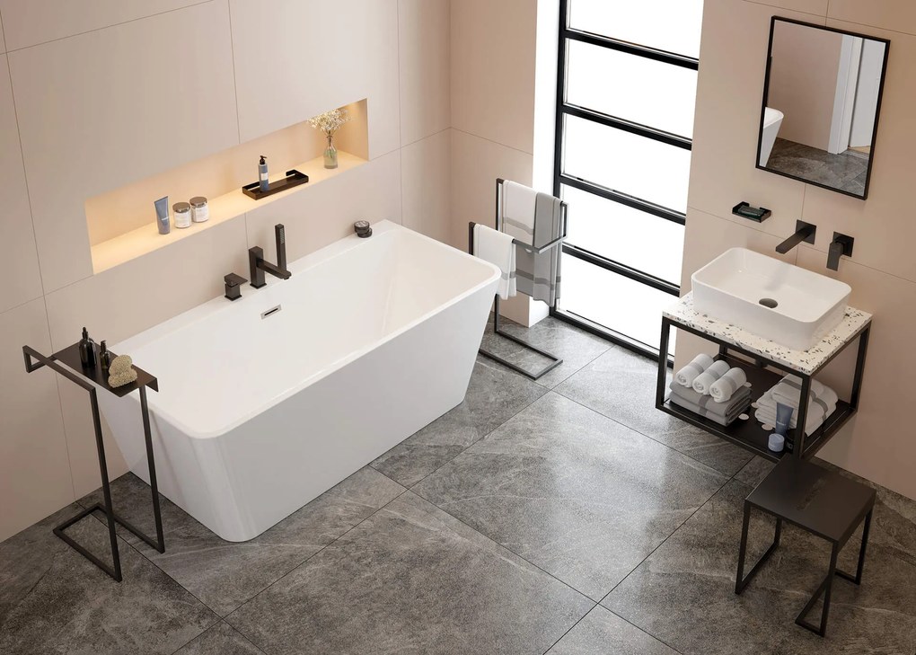 Deante Mokko kiegészítők, fürdőszobai zsámoly-asztal, fekete matt, ADM_N51T