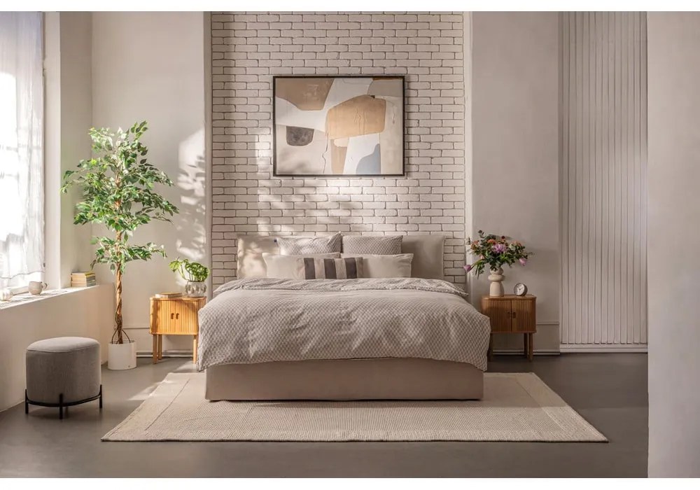 Bézs színű kárpitozott franciaágy tárolóhelyiséggel, matraccal/ráccsal 160x200 cm Thessa Pillow - Bonami Selection