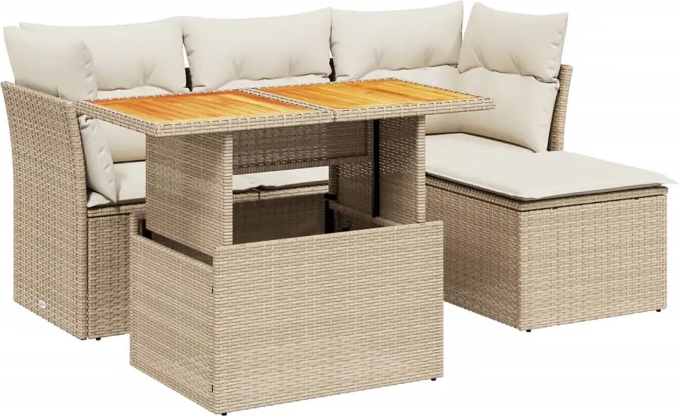 vidaXL 6 részes bézs polyrattan kerti ülőgarnitúra párnával