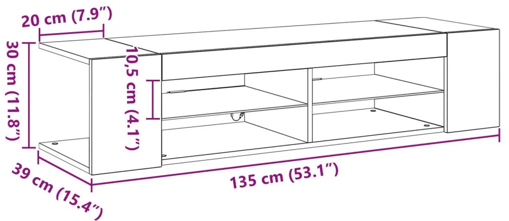 TV Szekrény LED Fénnyel Fekete Tölgy 135x39x30cm Összeszerelve