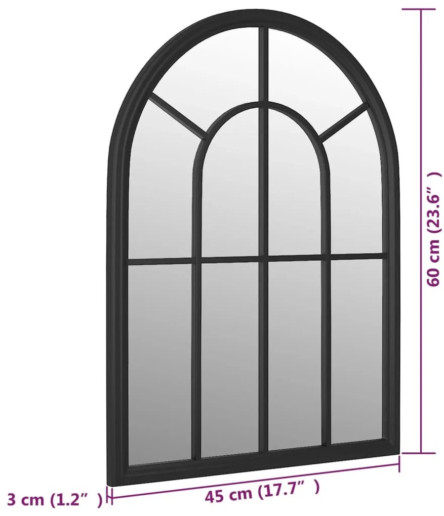 fekete vas tükör beltéri használatra 60 x 45 cm