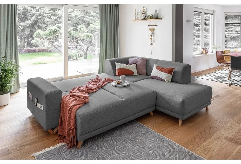 Szürke kinyitható-tárolóhelyes sarokkanapé (jobb oldali-L alakú) Classy Sophie – Miuform