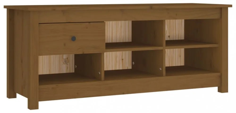 mézbarna tömör fenyőfa cipősszekrény 110 x 38 x 45,5 cm