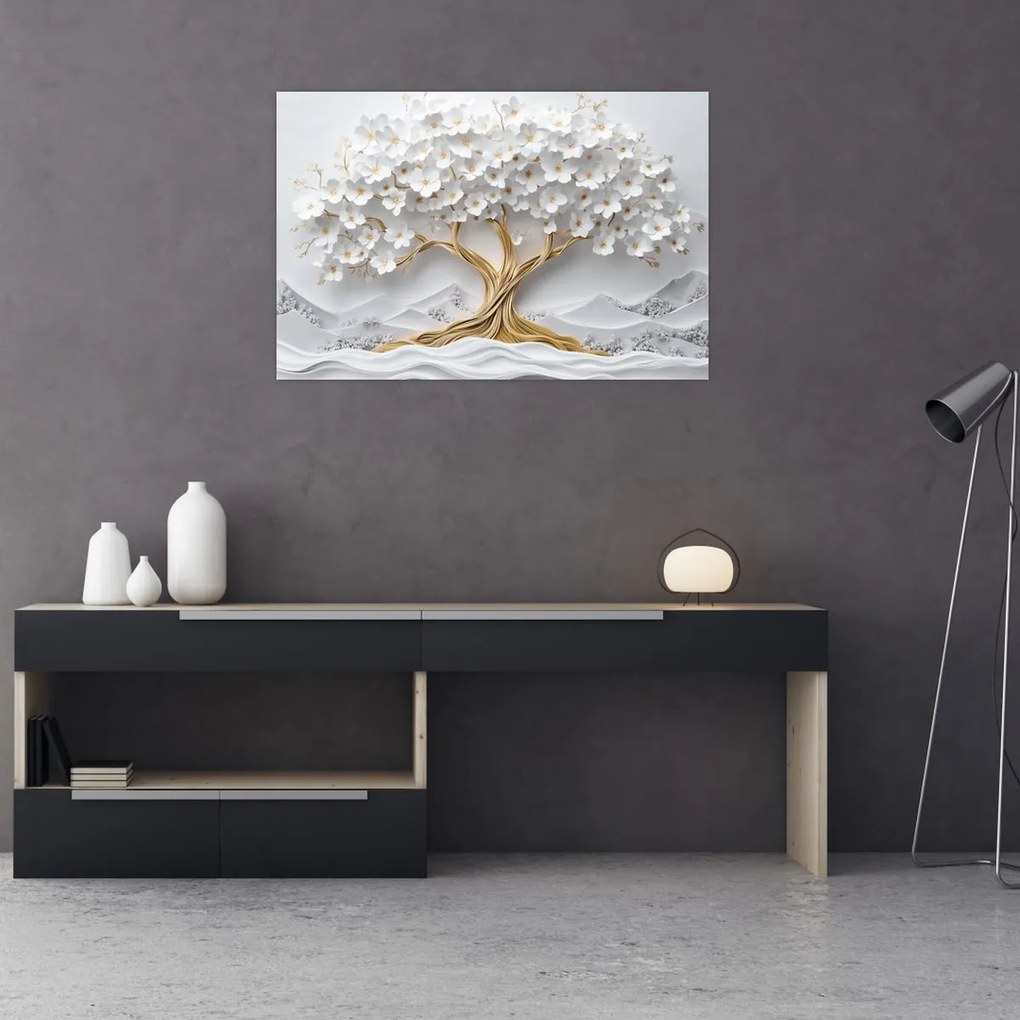 Kép – 3D elegáns életfa virágokkal (90x60 cm)