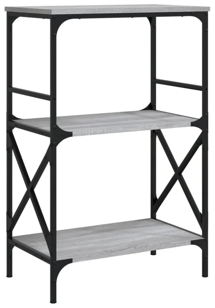 3 szintes szürke sonoma szerelt fa könyvespolc 56x35x90,5 cm