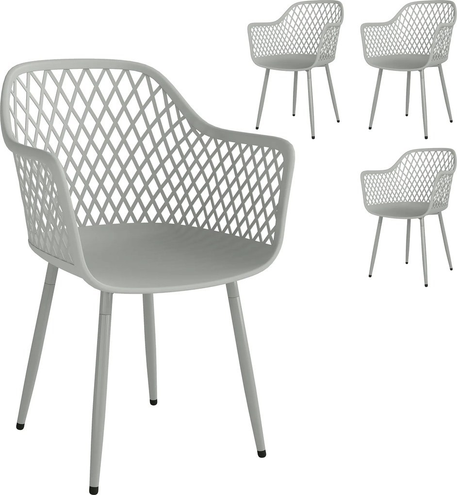 Outsunny 4 darab kültéri teraszszék — gyémántmintás háttámla, UV-álló PP ülés, fém lábak, szürke | Aosom